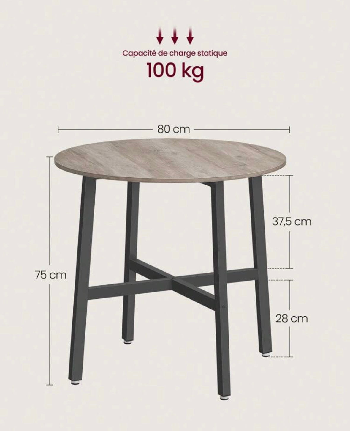 Table de cuisine ronde •anti rayures et facile à nettoyer