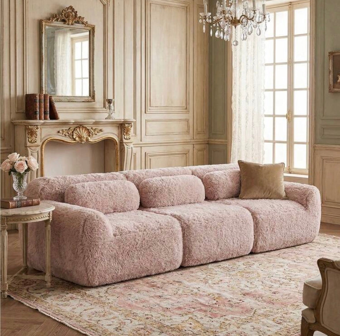 Canapé bouclettes rose 3 ou 4 places