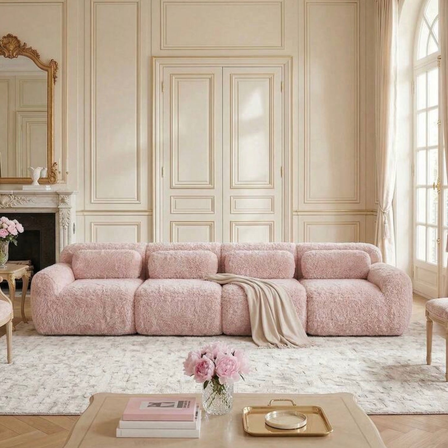 Canapé bouclettes rose 3 ou 4 places