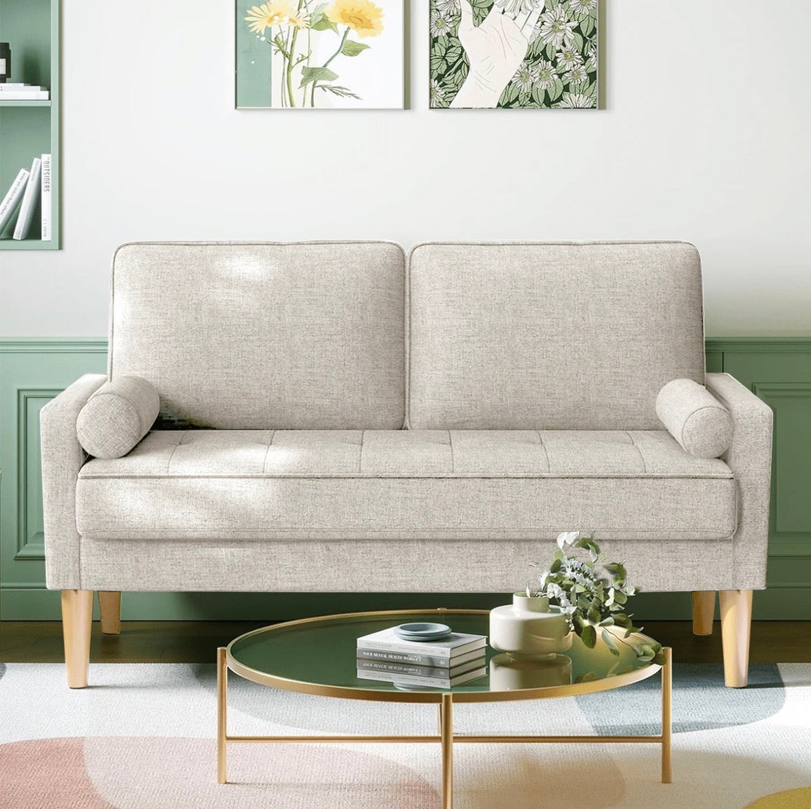 Two-seater sofa with soft fabric