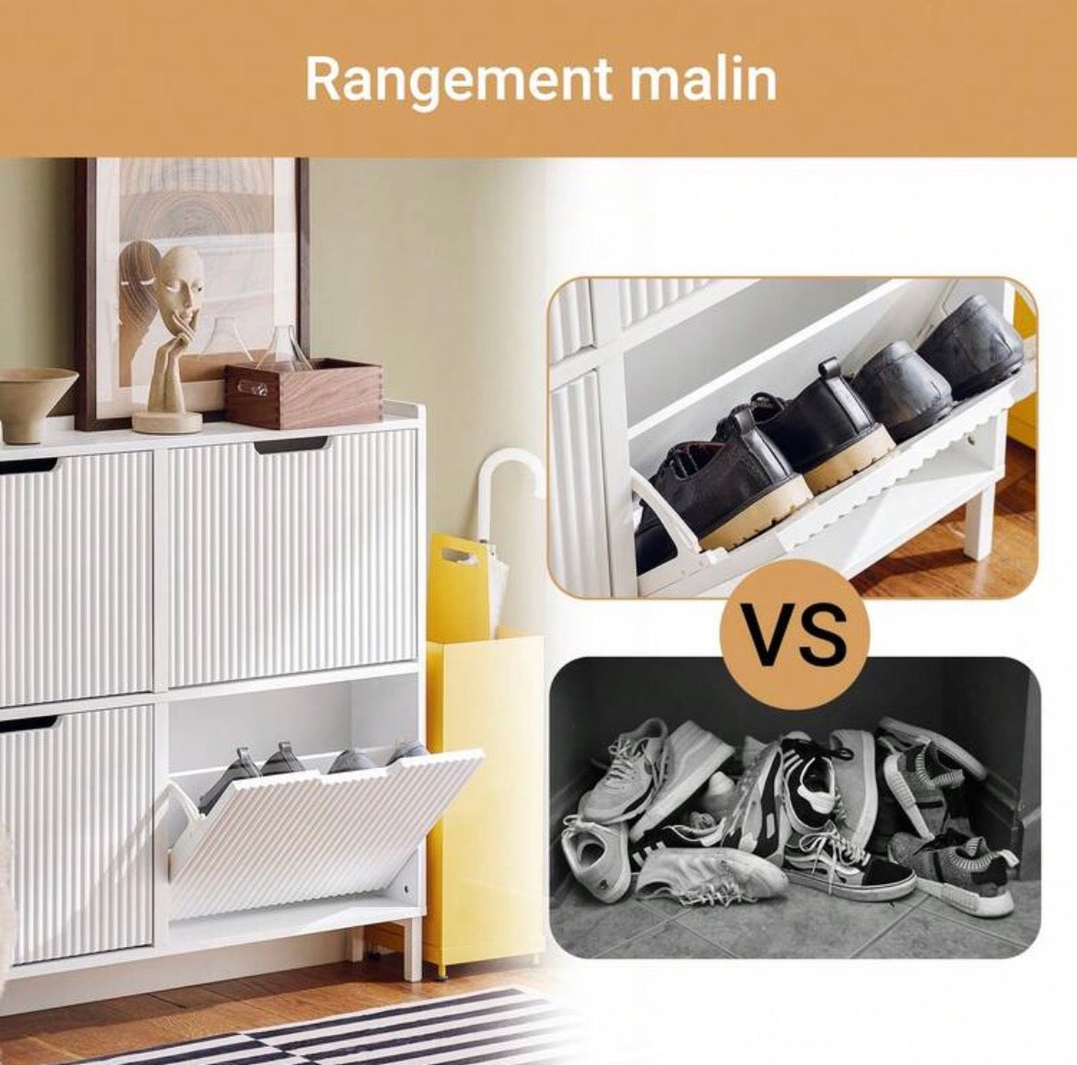 Sophisticated shoe cabinet with 4 flaps