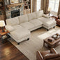 U-shaped sofa with corduroy upholstery.