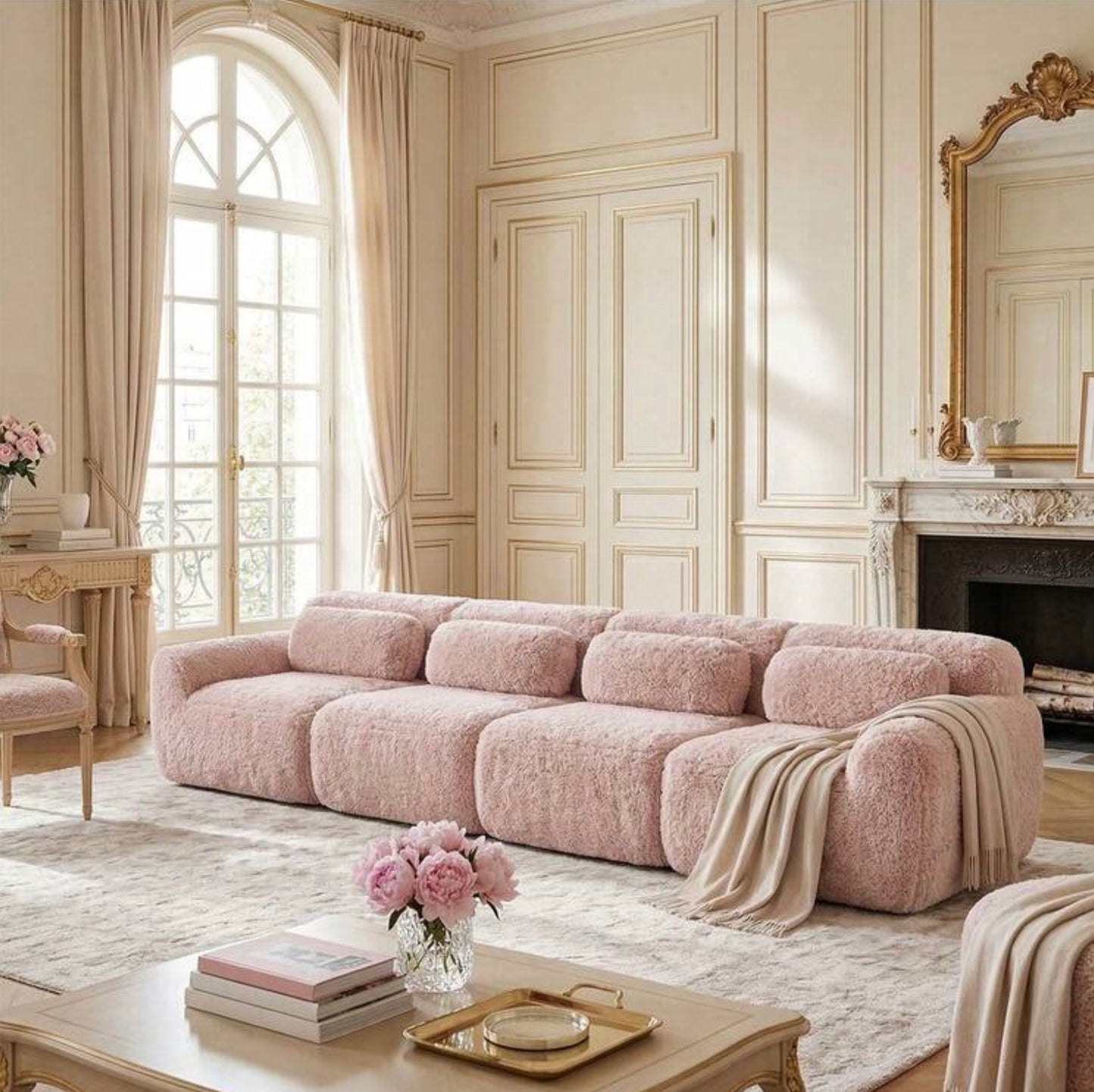 Canapé bouclettes rose 3 ou 4 places