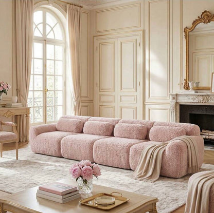 Canapé bouclettes rose 3 ou 4 places