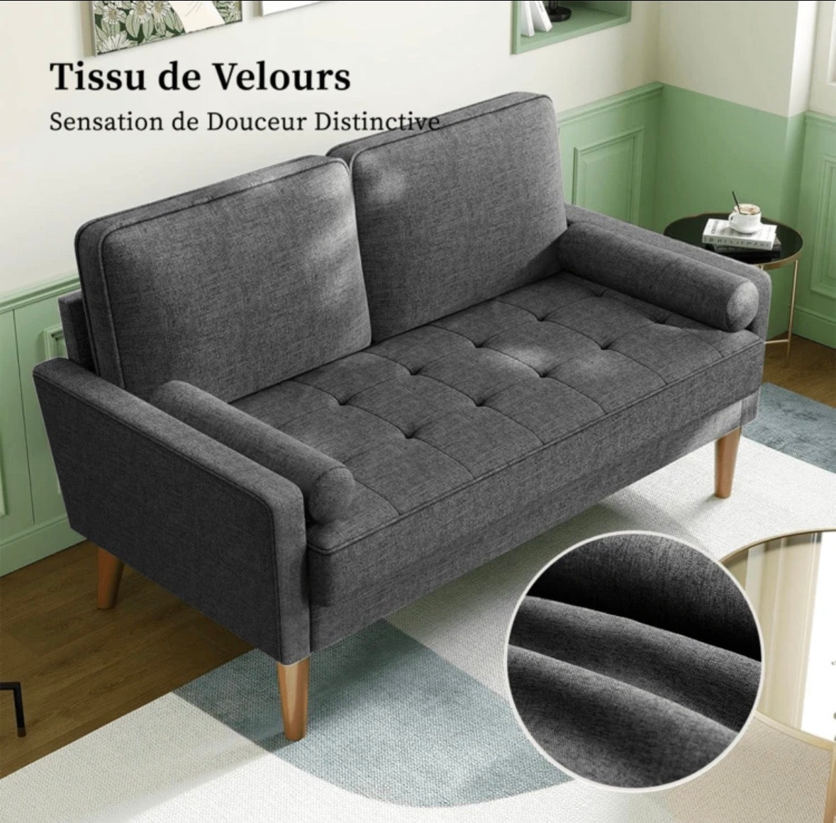 Two-seater sofa with soft fabric