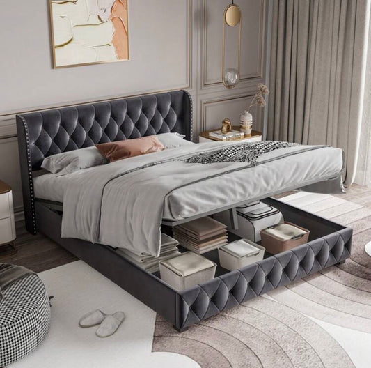 Upholstered velvet ottoman bed (double)