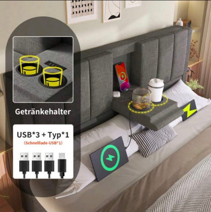 German storage bed (integrated drink holders, USB ports)