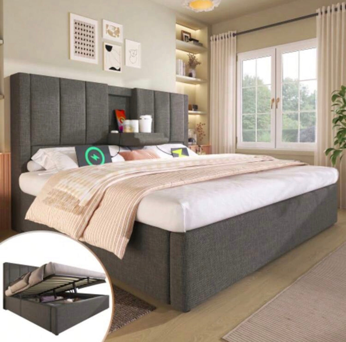 German storage bed (integrated drink holders, USB ports)