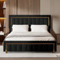 Upholstered storage bed with gilded trim