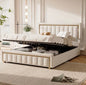 Upholstered storage bed with gilded trim