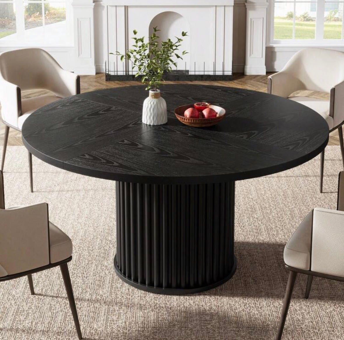 Black round dining table 120cm 4 persons