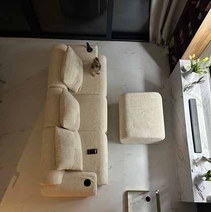Beige sofa with cushions included