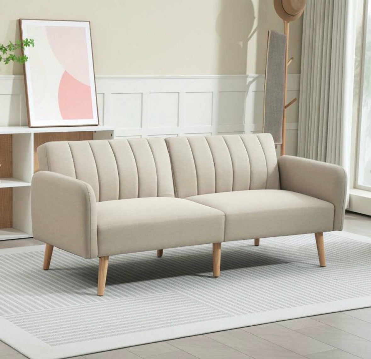 Sofa bed, two-seater Scandinavian design, three-position adjustable backrest