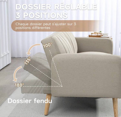 Sofa bed, two-seater Scandinavian design, three-position adjustable backrest