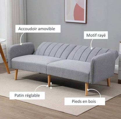 Sofa bed, two-seater Scandinavian design, three-position adjustable backrest