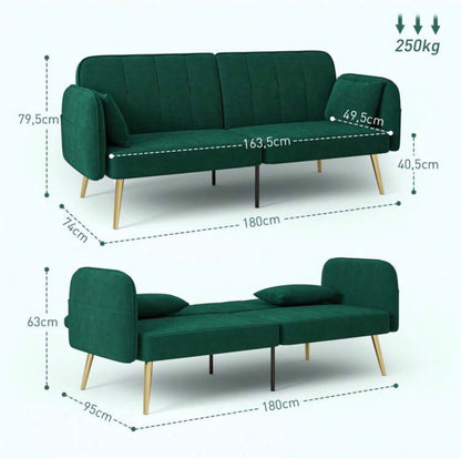 2-seater clic-clac sofa (pine green) cushions included
