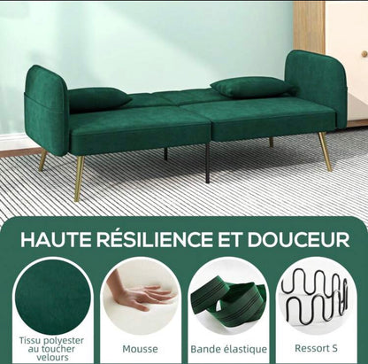 2-seater clic-clac sofa (pine green) cushions included