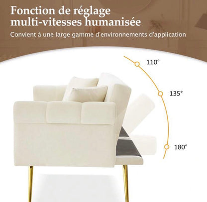 Velvet sofa bed with adjustable backrest and metal legs