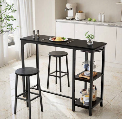 Ensemble de bar mange-de debout 3 pièces avec table avec armoire de rangement ouverte et chaises