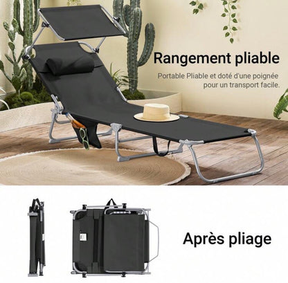Ensemble de 2 chaises longues pliables avec pare-soleil