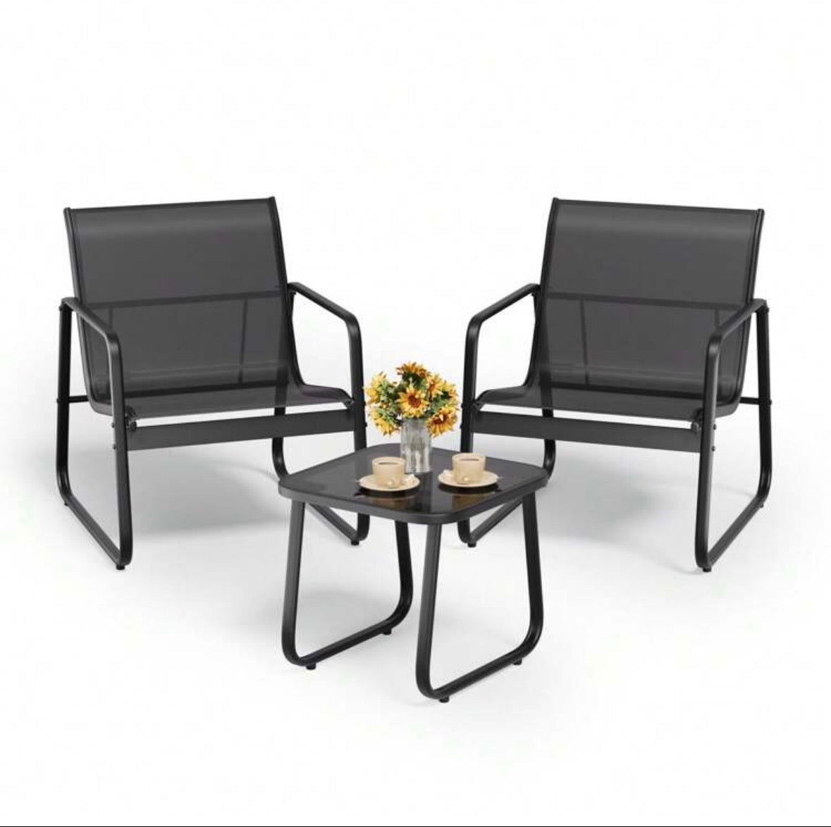 Ensemble de table et chaises d'extérieur 3 pièces avec deux chaises et une table carrée