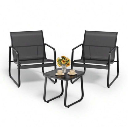 Ensemble de table et chaises d'extérieur 3 pièces avec deux chaises et une table carrée