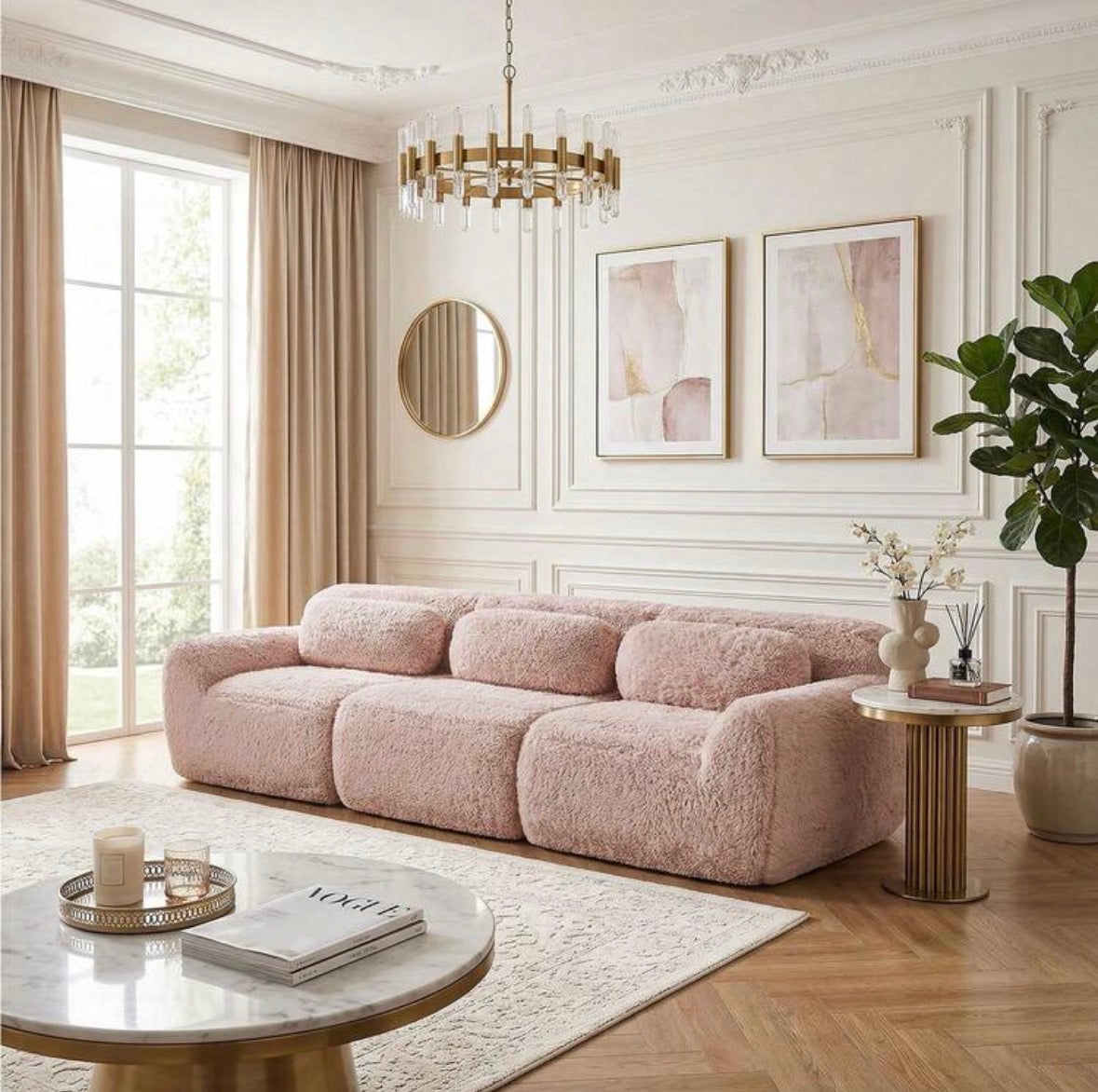 Canapé bouclettes rose 3 ou 4 places